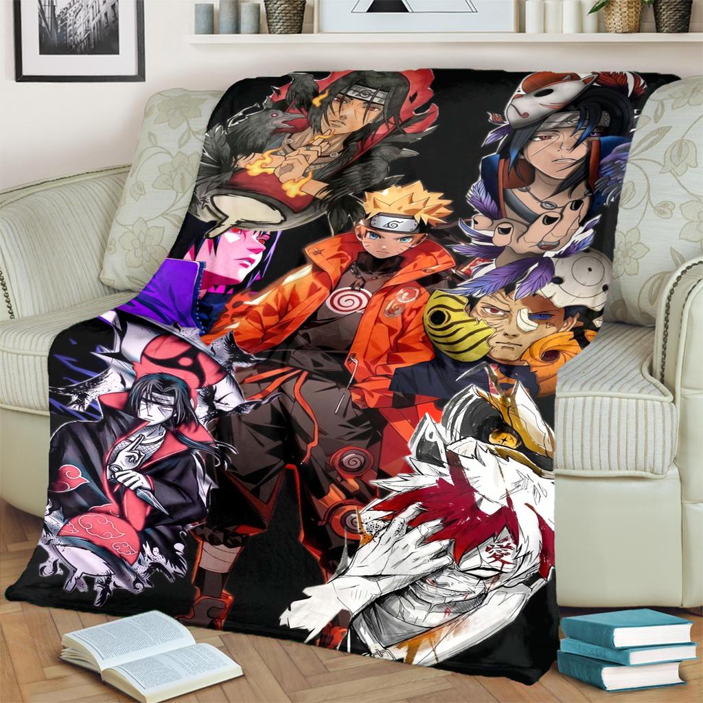 Anime-Naruto Print Blanket Warm Comfortable Flannel Blanket for Bedrooms, Sofas, Beds, Chairs, Picnics, Travel -LXR55