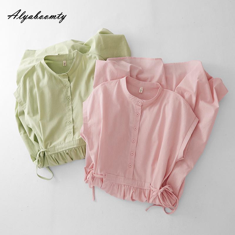 Japanese Mori Girl Candy Color Solid Basic Midi Dress O Neck Pink Blue Green Lace Up Dress Short Sleeve Baggy Cotton Dress