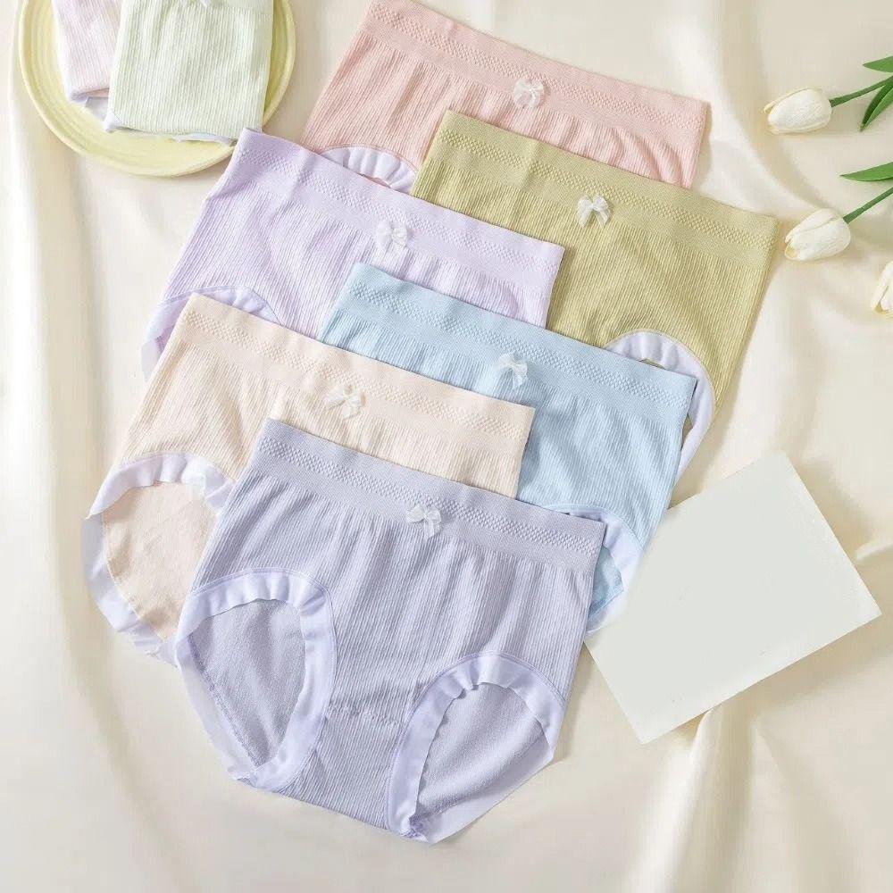 8Pcs Low Waist Ruffles Briefs Female Lingerie Bow Underpants Simple Women Panties Set  Daily Sports