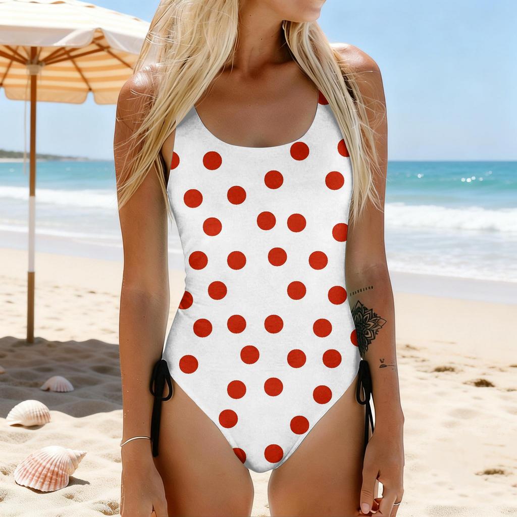 Swimsuit Women Polka Dot Print Bathing Suit Adjustable Side Ties Soft Removable Padded Swimwear Beachwear