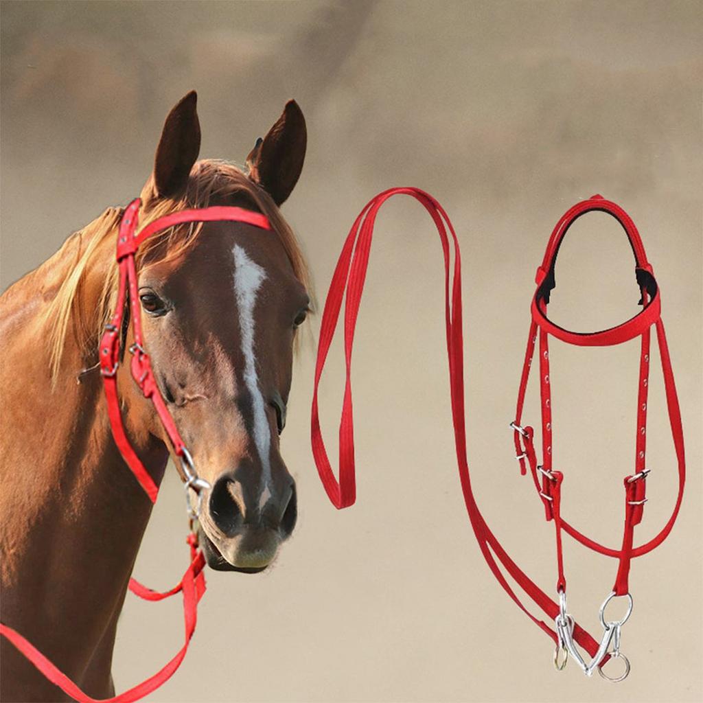 TOPINCN Horse Bridle, Red Adjustable Horse Bridle Rein Horse Headstalls Bit Horse Equestrian Accessories with Soft Cushion