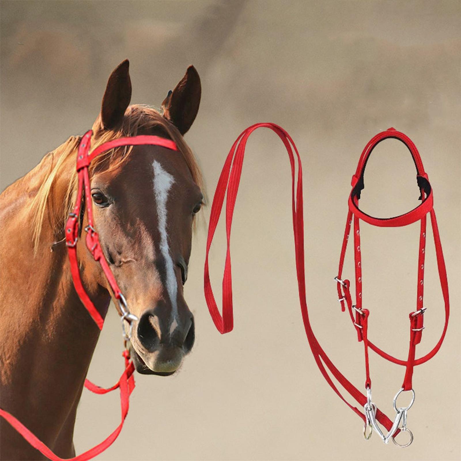 TOPINCN Horse Bridle, Red Adjustable Horse Bridle Rein Horse Headstalls Bit Horse Equestrian Accessories with Soft Cushion rosso