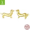 Popular Dachshund S925 Silver Stud Earrings, Cute And Lively Puppy Plain Silver Electroplated Stud Earrings.
