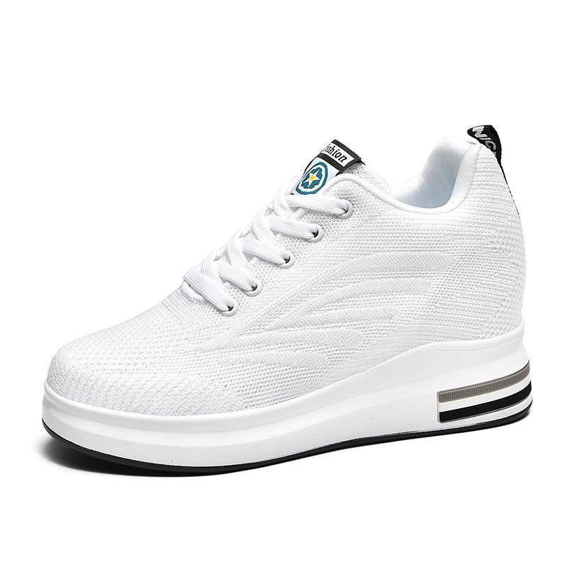 Women's heightening shoes 9CM thick-soled slim-fitting and light mesh breathable black pure white casual shoes mother shoes