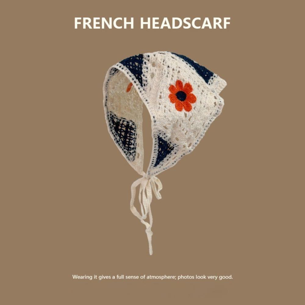 New Sweet Triangle Headband Cute Knitted Flower Headscarf Handmade French Pastoral Style Headwear Photo Props