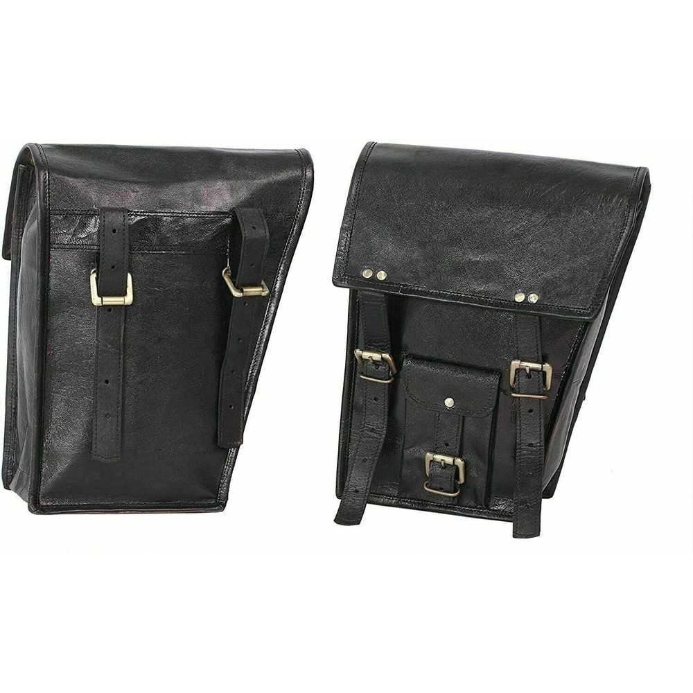 Side Black Leather 2 Pouch Saddle Panniers Bags Saddlebags Motorcycle 2 X Both