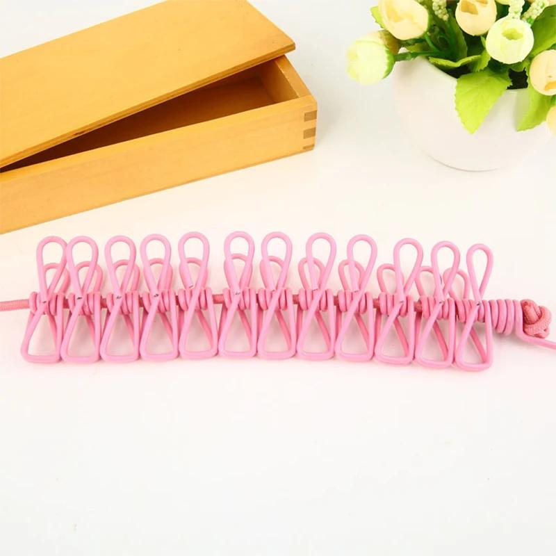 Přenosná šňůra na prádlo s 12 sponami Stahovací sušák na prádlo Lanka na sušení prádla Stojan na zavěšení tkaniny pro venkovní použití