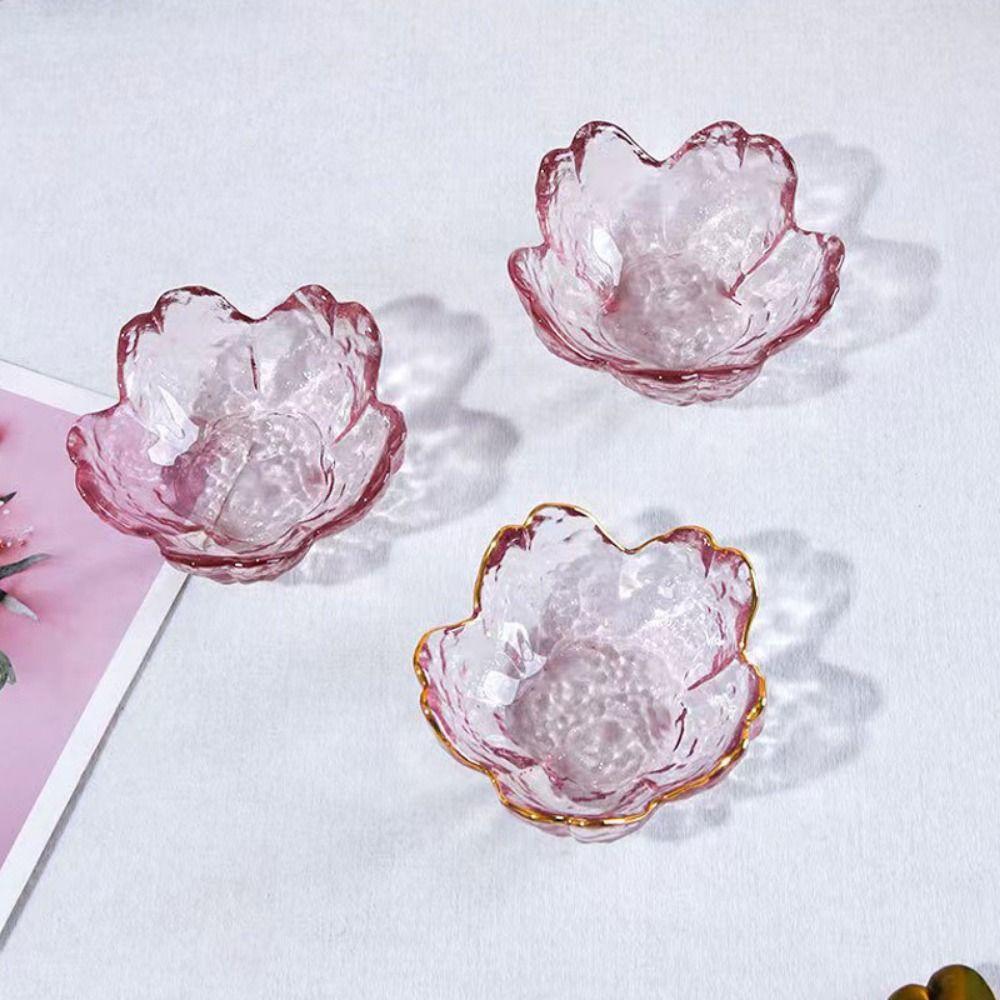 Gold Inlay Glass Sakura Disc Japanese Flower Candle Holder Modern Sauce Bowl Ice Cream