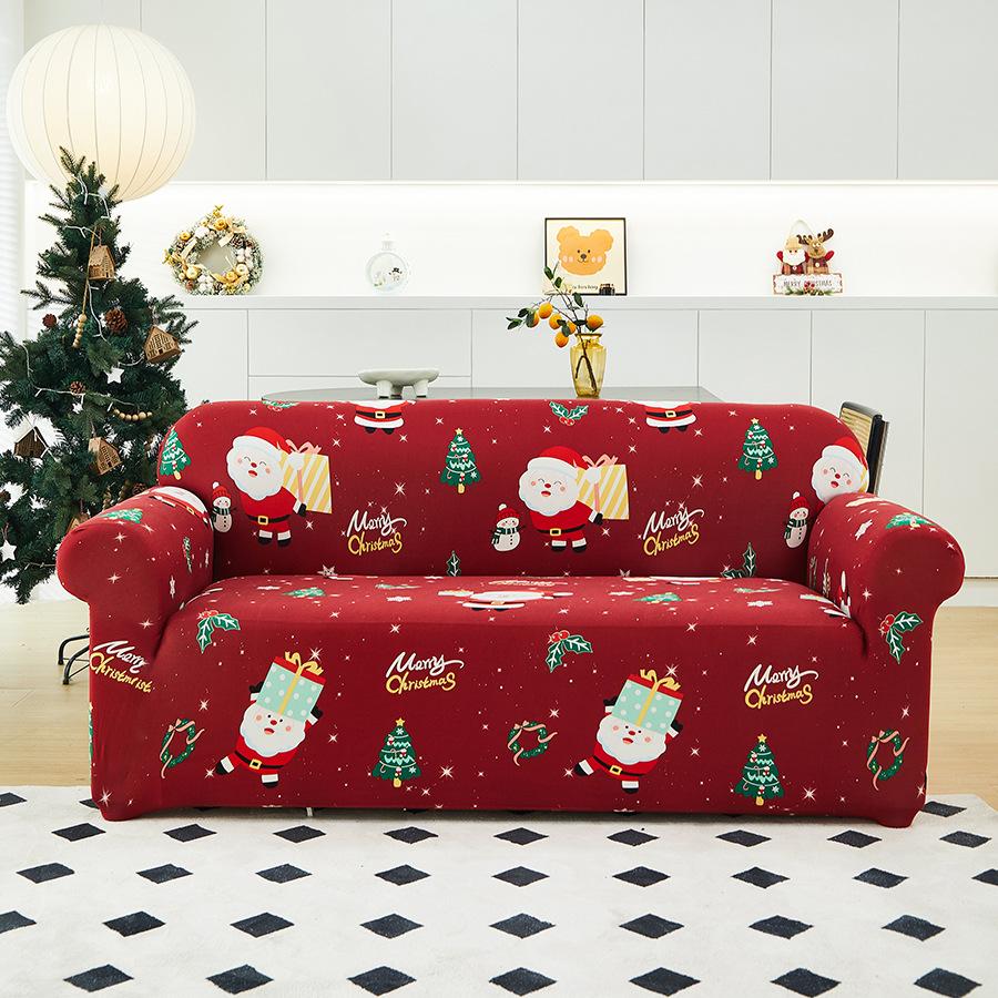 Christmas Printed Sofa Cover 1/2/3/4 Seater Stretch Fabric Couch Slipcover Elastic Sofa Protector for Living Room Xmas Decoration