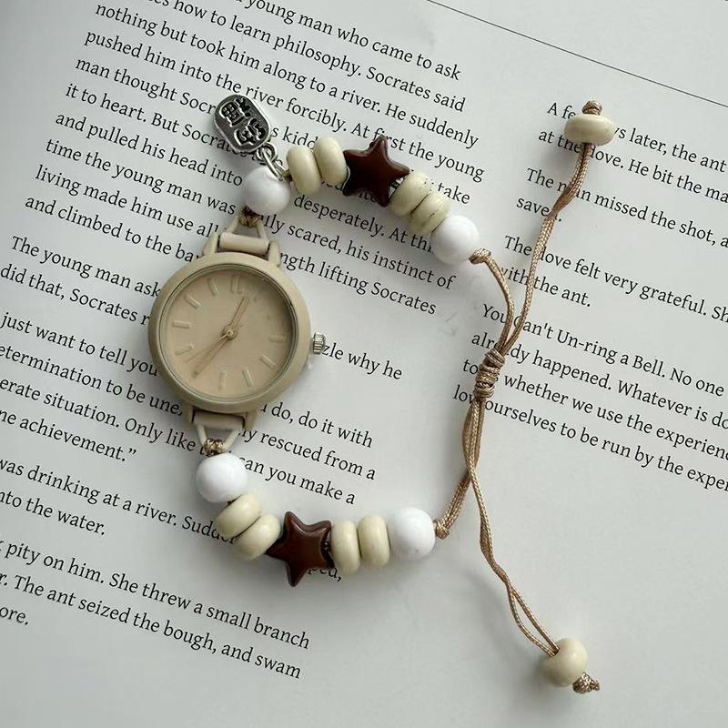 New Vintage Adjustable Beads Strap Watch Alloy Versatile Quartz Bracelet Wristwatch Stylish Ethnic Star Heart Bracelet Student