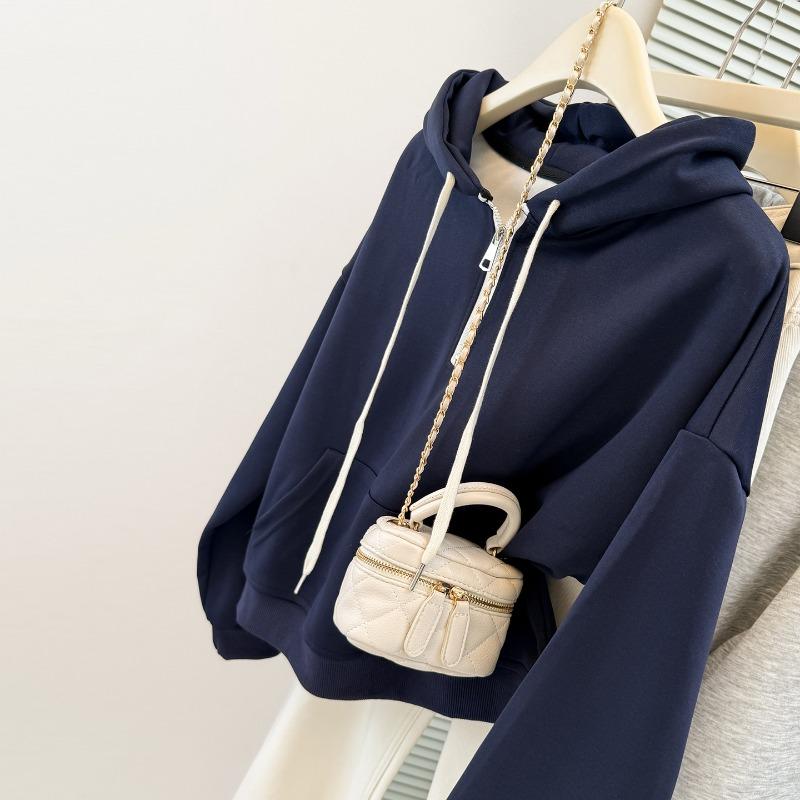 Short half-zipper hooded sweater women's thin loose top jacket