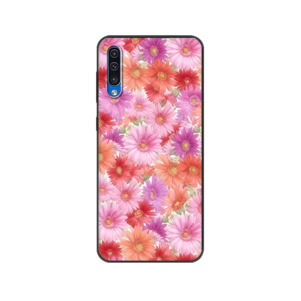 Černé TPU pouzdro pro Samsung Galaxy A50 50S A30S A10 A01 A11 A21S A31 A41 A51 A71 M21 M30S S10 LITE Červený motýl na květu růže