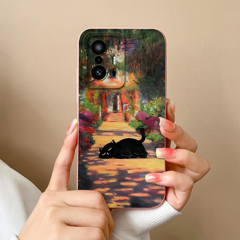 For Xiaom 11T Pro Phone Case Cute Cat Covers Soft Liquid Silicone Funda For Mi 11 T Pro Full Protection Anti Drop Back Cover