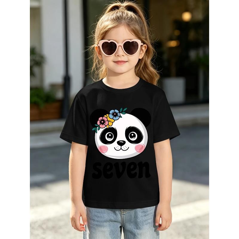 Kids Crewneck Short Sleeve Tee, Cartoon Giant Panda Print Summer Casual Top