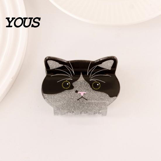Strong Grip Hair Claw for Women, Anti-Slip Tooth Clip with Grip, 3D Cat Half-up Red Fruit Design Back Head Claw, Pearlescent Glitter
