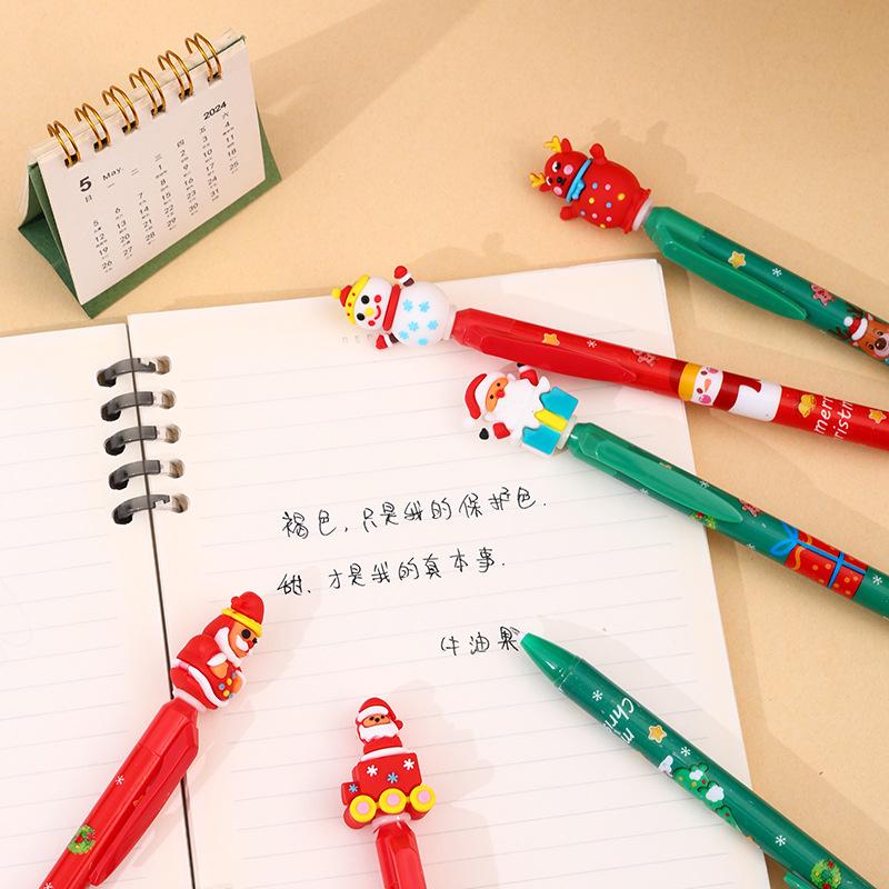 36Pcs Cartoon Christmas Scalable Ballpoint Pens, 0.5mm Fine Point ST Head Press, Santa Claus Snowman Patch Pen for Office Signature School Students Ch
