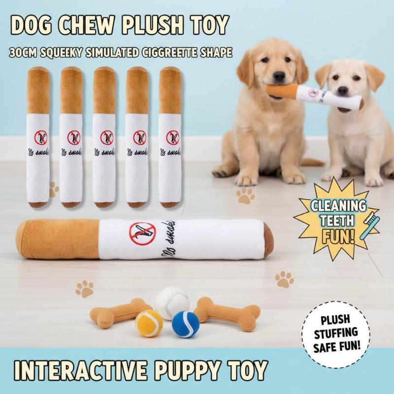 Squeaky Dog Chew Toys for Puppies Simulated Cigarette Shape Plush Toy Interactiveg Chew Cleaning Tooth Pet Supplies