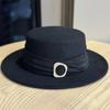 Retro British Style Elegant Woolen Hat High Sense Temperament Hepburn Style Celebrity Flat Top Bucket Hat Basin Hat Female Tide