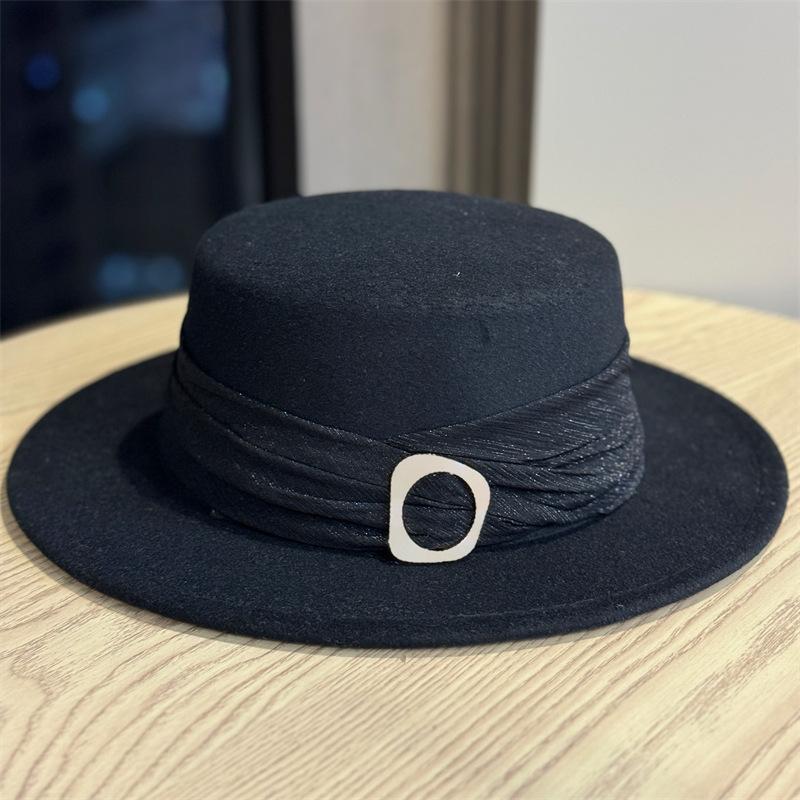Retro British Style Elegant Woolen Hat High Sense Temperament Hepburn Style Celebrity Flat Top Bucket Hat Basin Hat Female Tide