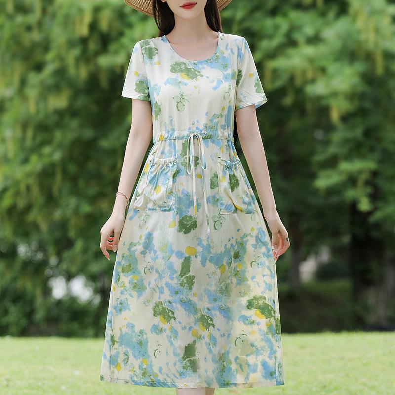 Elegant Dresses for Women Plus Size Casual Short Sleeve Vintage Long Dress Summer Clothes
