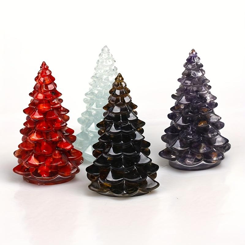 1Pc Natural Stone Crystal Resin Christmas Tree For Home Decor, Bring Good Luck, Healing, And Energy Balance