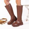 Botas altas de moda para mujer, botas altas hasta la rodilla de piel sintética con cremallera de invierno, antideslizantes e impermeables, botas largas con plataforma gruesa para mujer