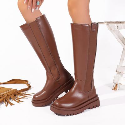 Mode Bottes Hautes pour Femmes Mode Femme Antidérapantes Imperméables Hiver Fermeture Éclair Cuir PU Bottes Hautes au Genou Femmes Plateforme Épaisse Bottes Longues
