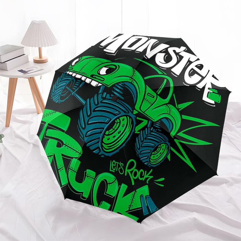 Ombrello da Viaggio a Tema Monster Truck con 8 Stecche, Apertura e Chiusura Automatiche, Design Pieghevole Portatile, Ombrello Compatto ed Elegante Adatto per