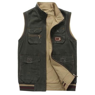 Veste décontractée pour hommes de grande taille printemps et automne Style ample coton multi-poches fermeture éclair coupe-vent manteau sans col veste sans manches pour homme