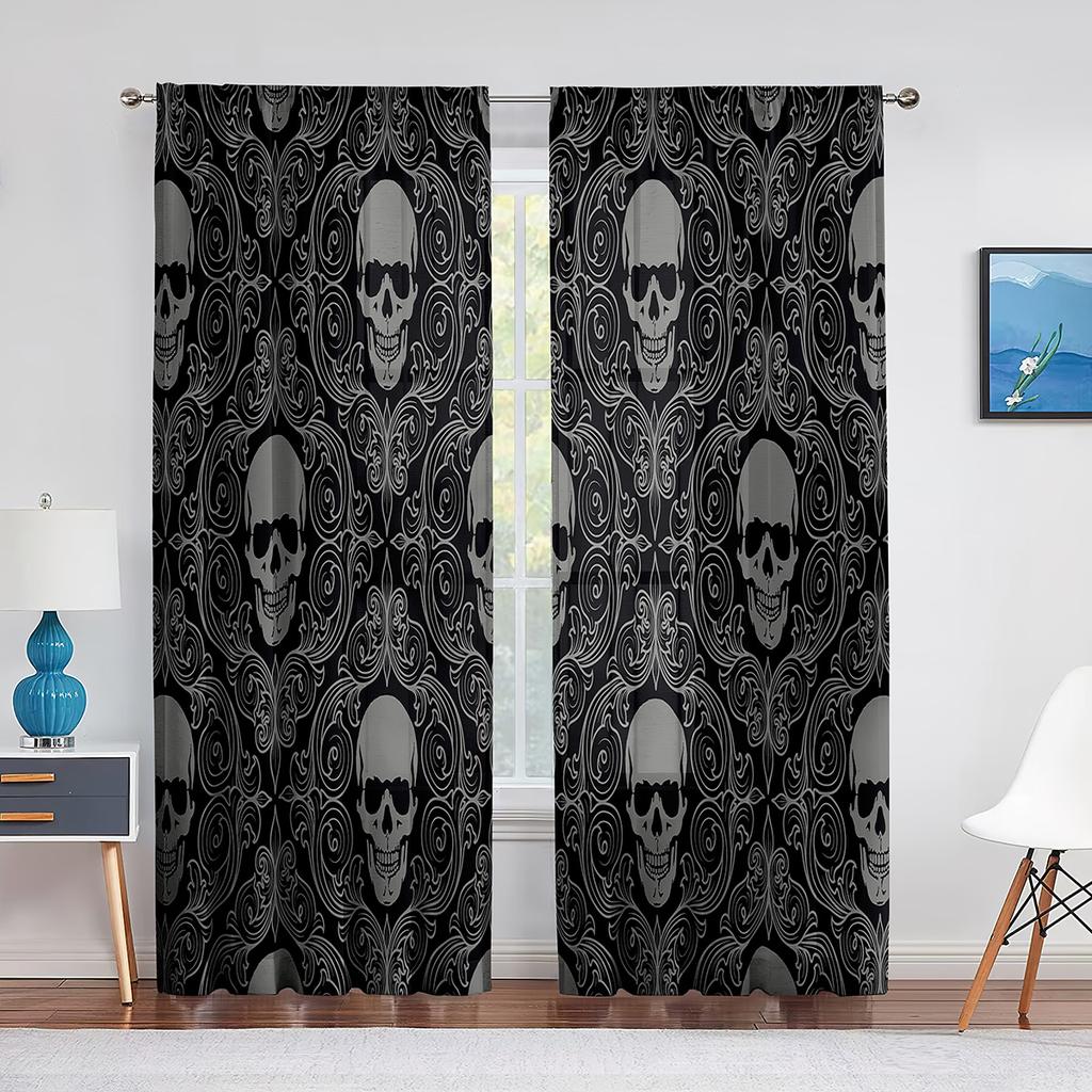 Dödskalle Textur med Huvudskål Huvudben Tyllgardiner för Vardagsrum Sovrum Chiffong Skir Voile Kök Fönstergardin Draperier