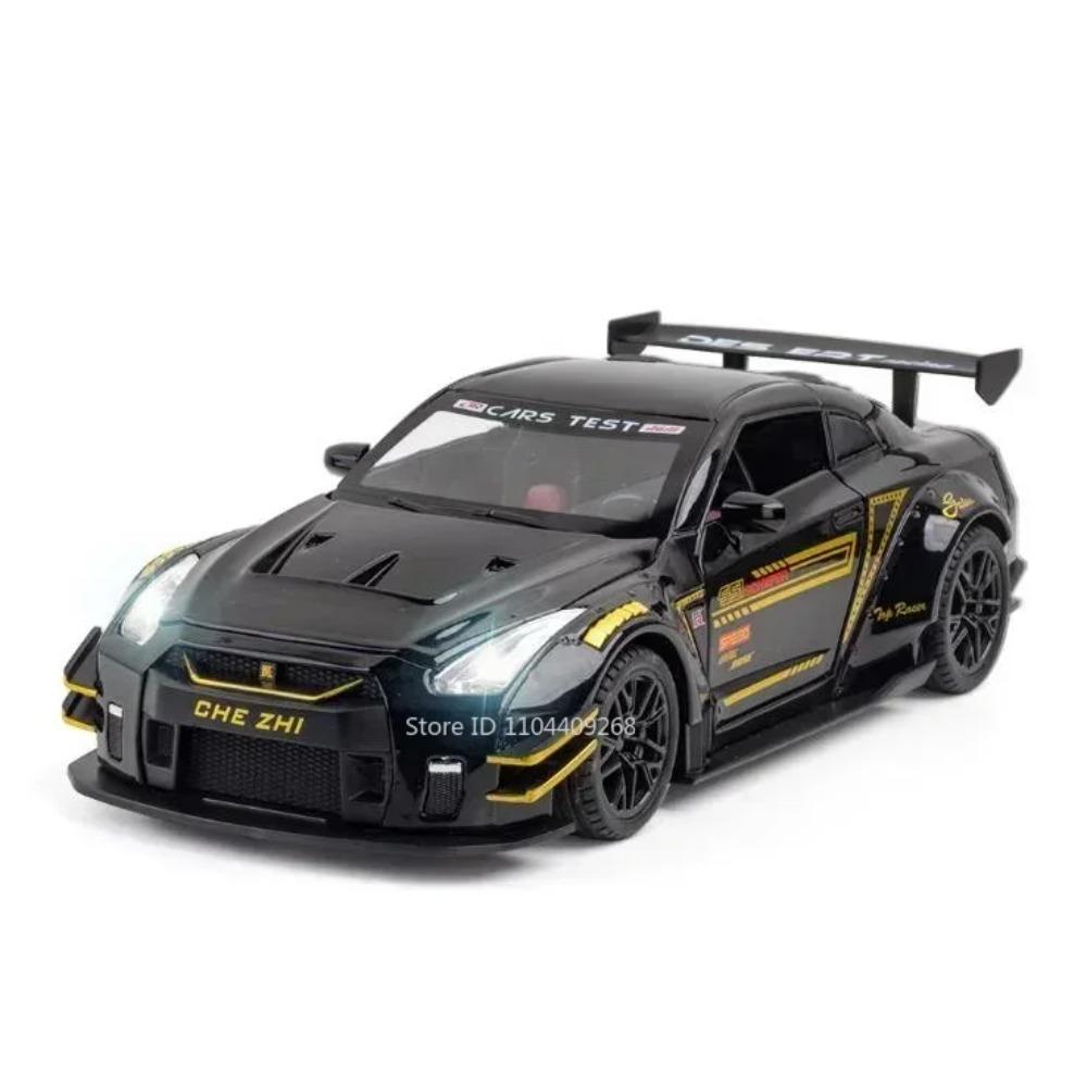 Scale 1:24 GTR R34 SKYLINE R35 Sports Car Model Toy Music Light Pull Back Doors Opened Miniature Models Collection Kid Gifts
