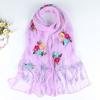 Double Layer Transparent Yarn Long Scarves Head Scarf Flower Embroidery Lace Tassel Hijab Scarf Bufanda Spring Autumn Elegant