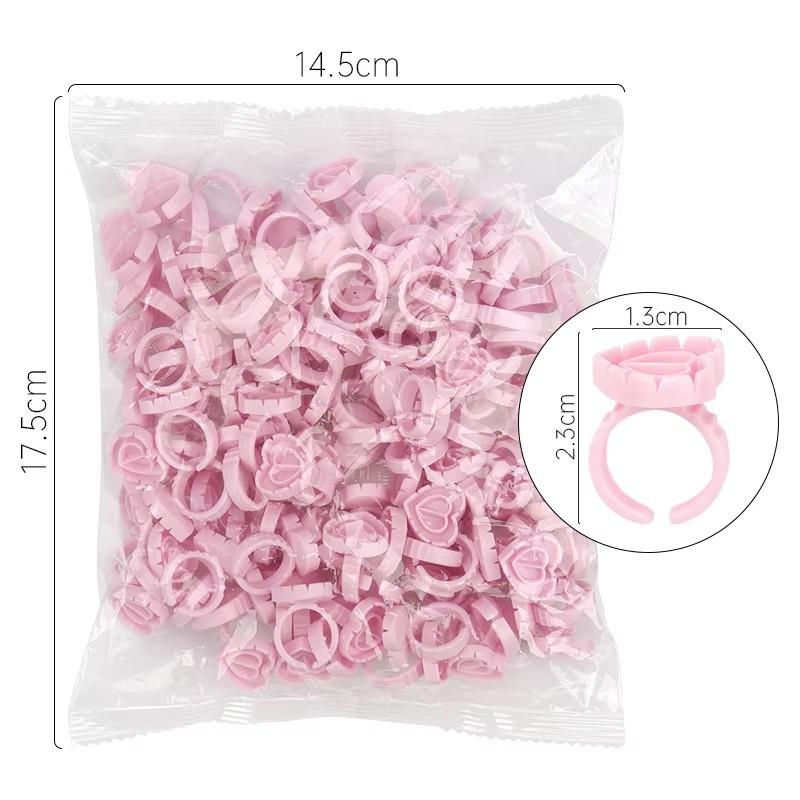 Heart 100Pcs/Bag Disposable Eyelash Extension Glue Holder Blooming Cup Tattoo Lash Glue Ring Plastic Colorful Eyelash