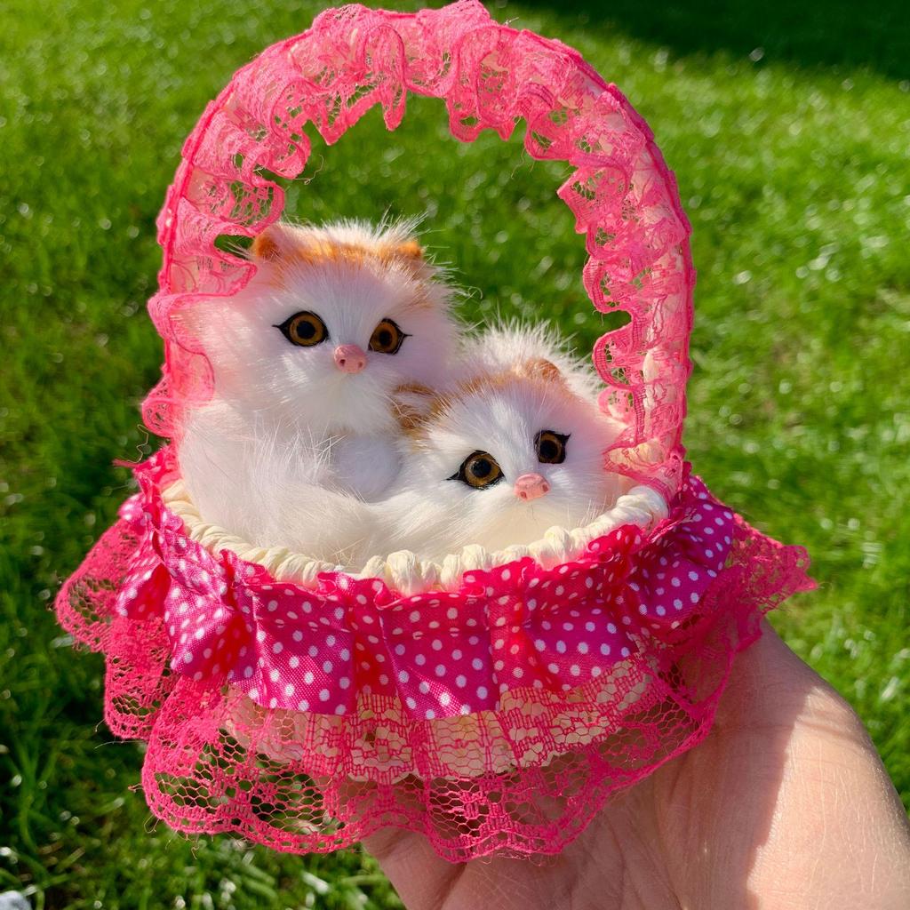 Mother Cat and Kitten with Basket Figurine - Toy Gift for Kids or Girlfriend