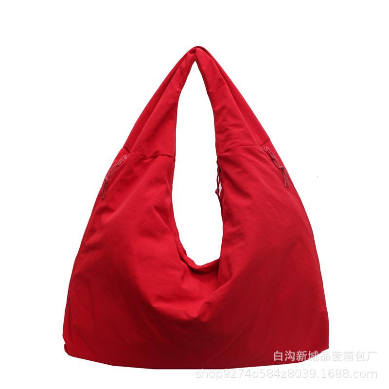 Shoulder Bag Large-capacity Shopping Bag 2025 New Solid Color Simple Travel Bag Literary Youth Student Leisure Cloth Bag