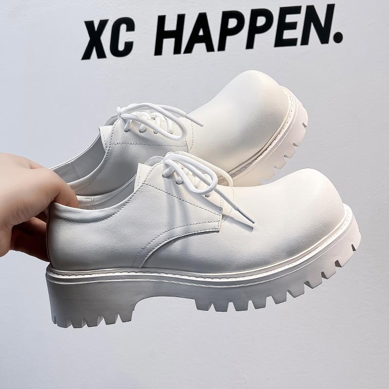 Big head leather shoes men's summer casual retro derby shoes dress British style white wide feet trendy shoes 1026-A