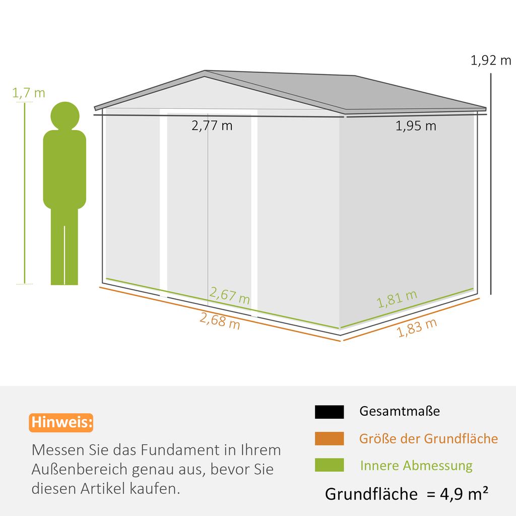 9 X 6ft Garden Metal Storage Shed, Outdoor Storage Tool House with Vents, Foundation and Lockable Double Doors, Brown