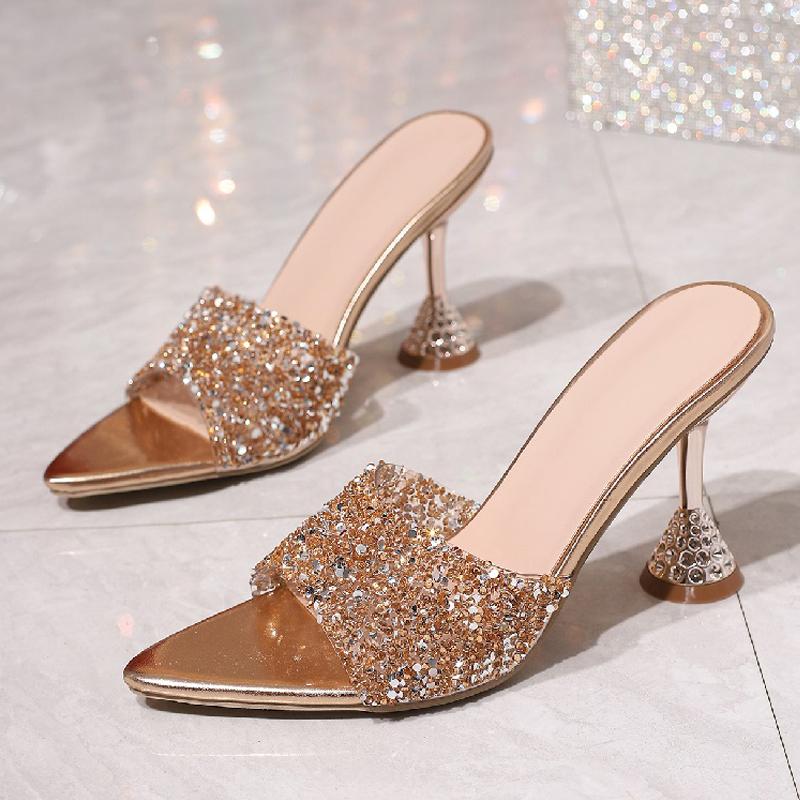 Eilyken Bling Kristall Diamant PVC Transparent Damen Sandalen Sommer Spitz Zehen Bankett Party High Heels Schuhe