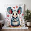 1pc Vintage-Style Flannel Blanket with Adorable Mouse & Daisy Print - Soft  Polyester, Warm & Cozy for Sofa, Bed, Car