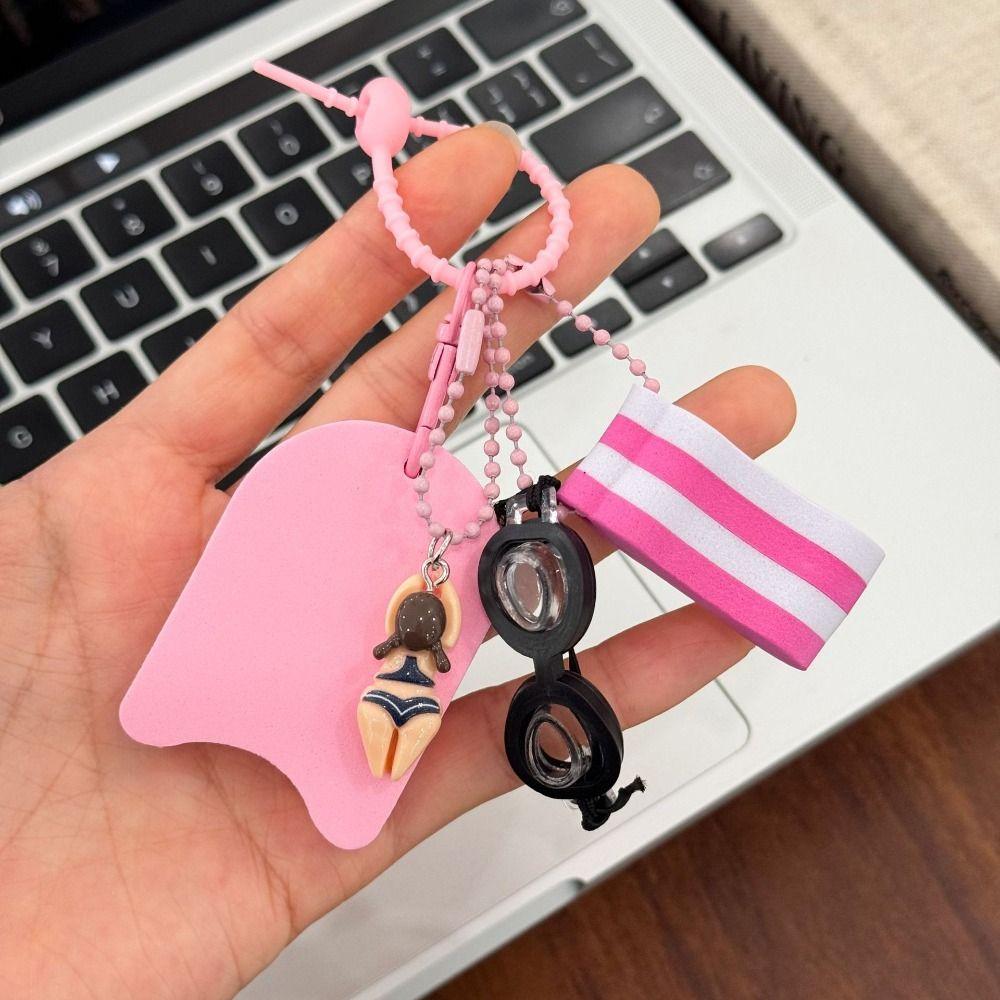 Floatable Swim Keychain Cartoon Style Goggle Pendant Anti-Loss Kickboard Charm Swimming Pool