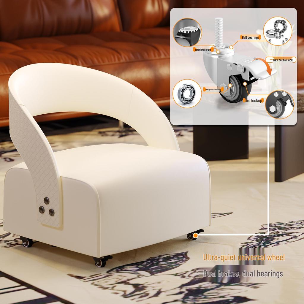 Universal Small Roller Stool with Backrest - Soft, Movable, Low Stool for Living Room Sofa