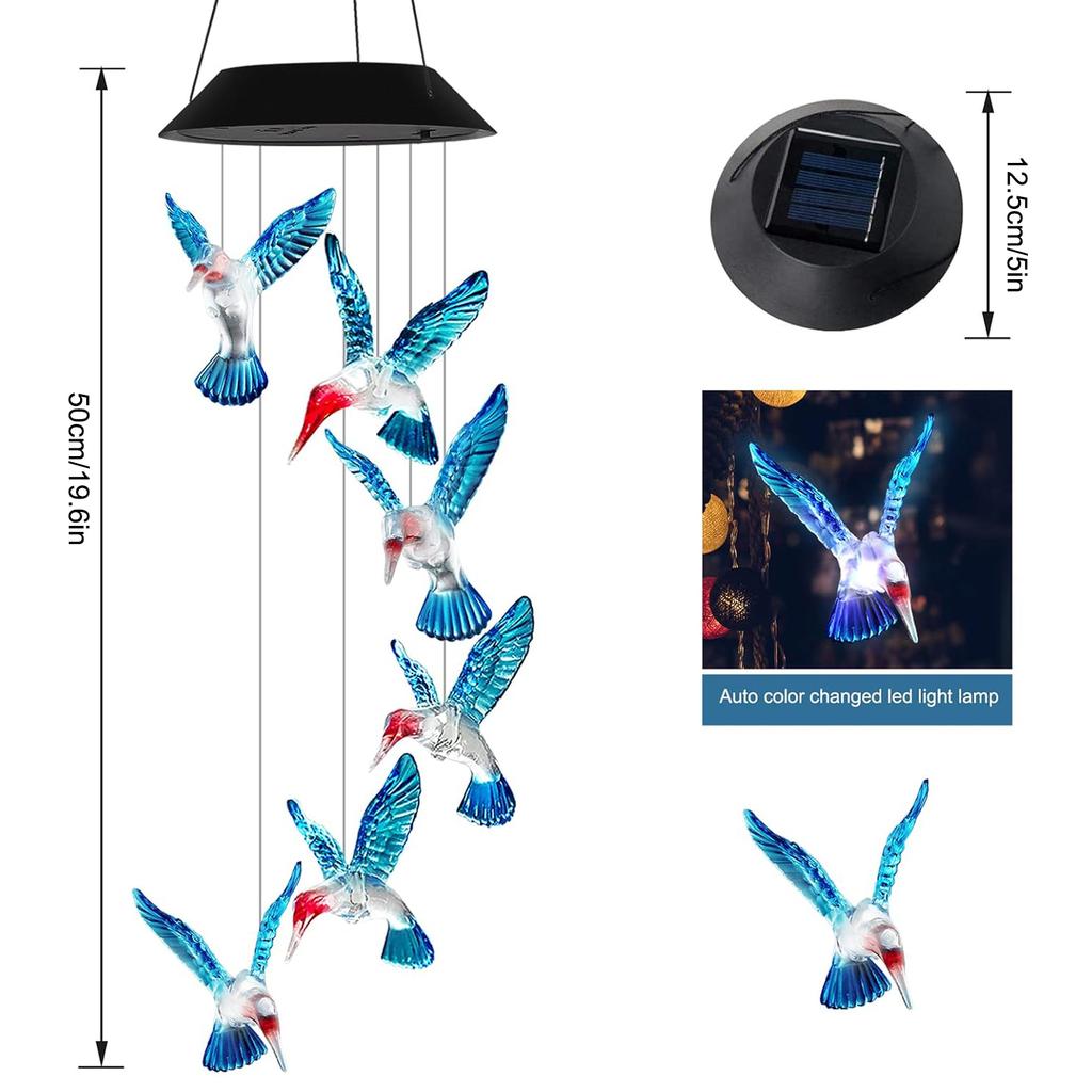 1PC Luz Solar Colibrí Azul Carrillón de Viento Decoración Exterior Decoración de Jardín Para Navidad Regalo de Jardinería Regalo de Cumpleaños