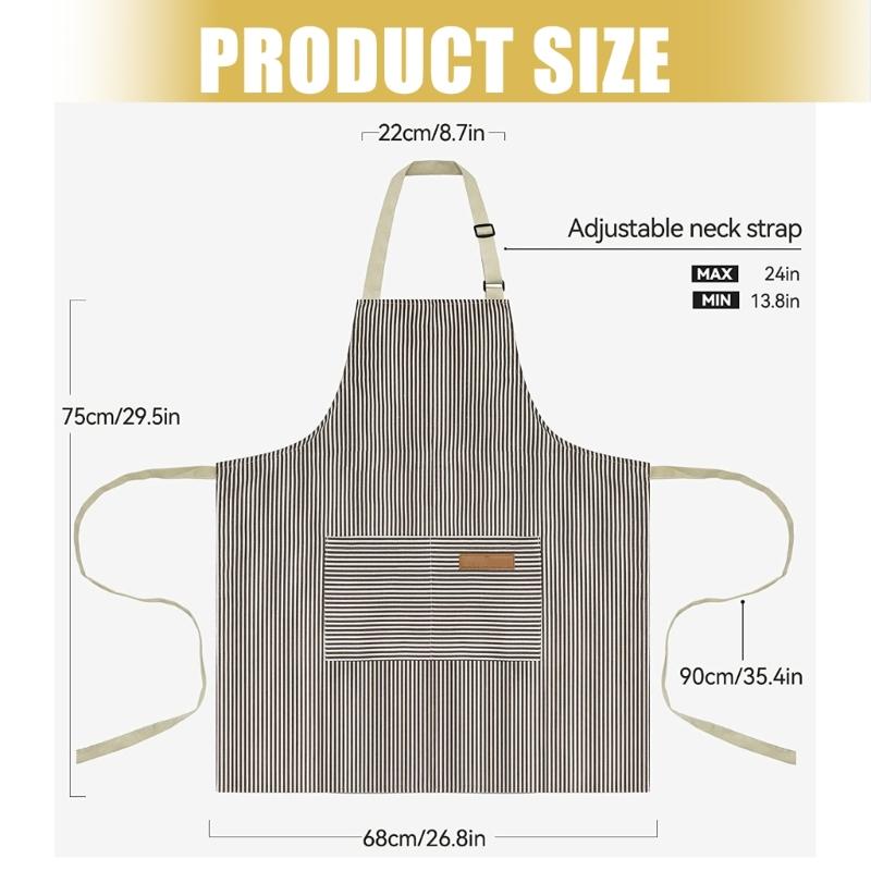 Multipurpose Striped Apron Adjustable Neck Strap and Waist Tie For Outdoor Work Restaurants And Home Cooking Baking Task