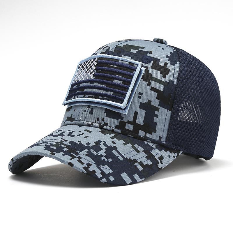 Cross-Border Camo American Flag Baseball Cap with Embroidered Patch - Mesh Duckbill Design for Men