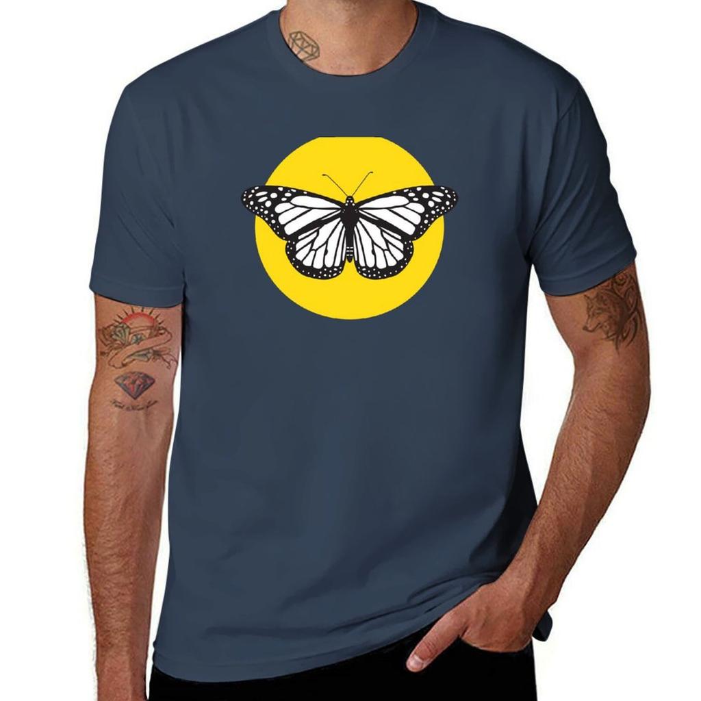 Monarch Butterflies In Black White And Yellow Tshirt Breathable Workout Short Sleeve Top Tshirt