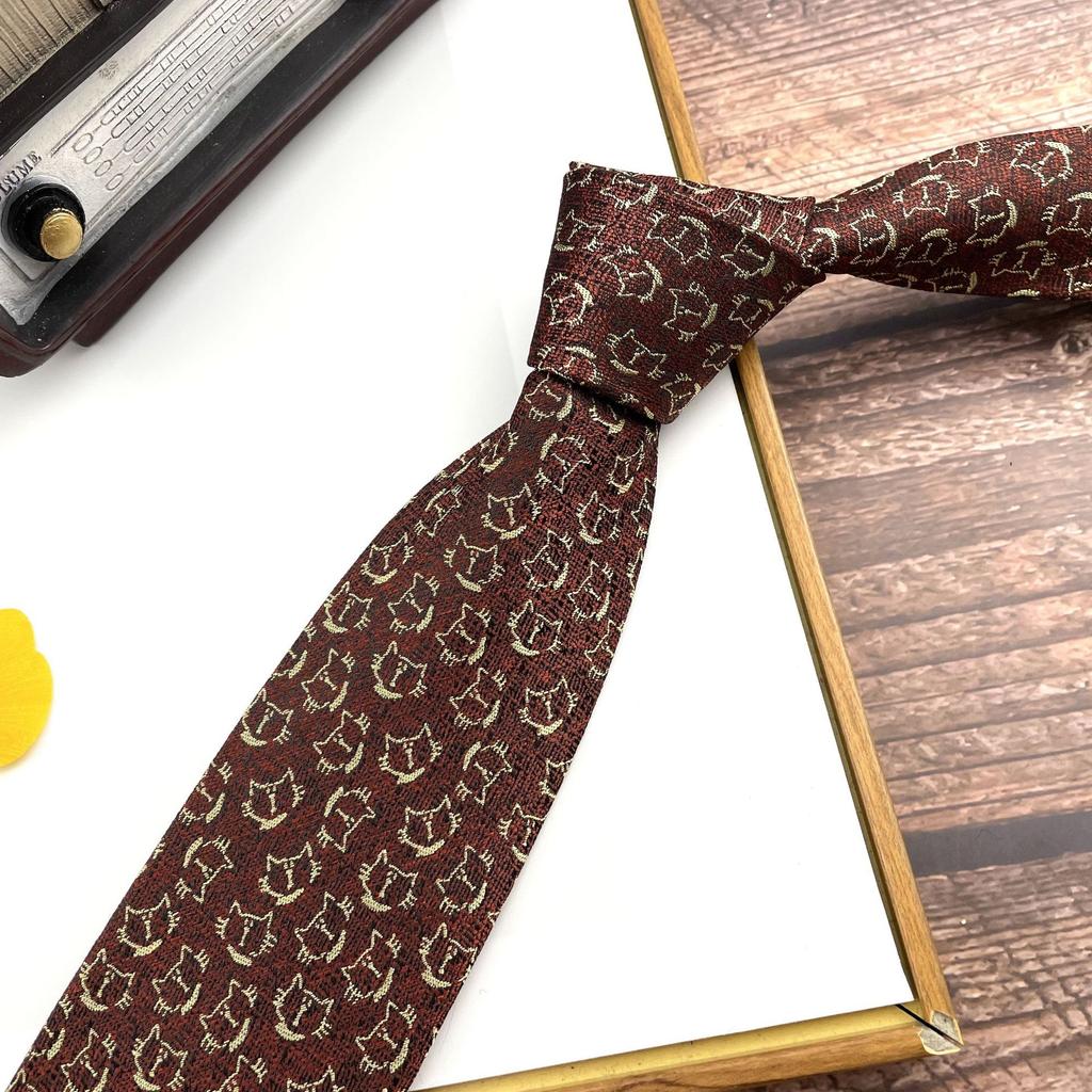Men'S Retro Tie Dark Red Pattern British 8Cm High-End Formal Dress Casual, Professional Business Striped Wedding Tide