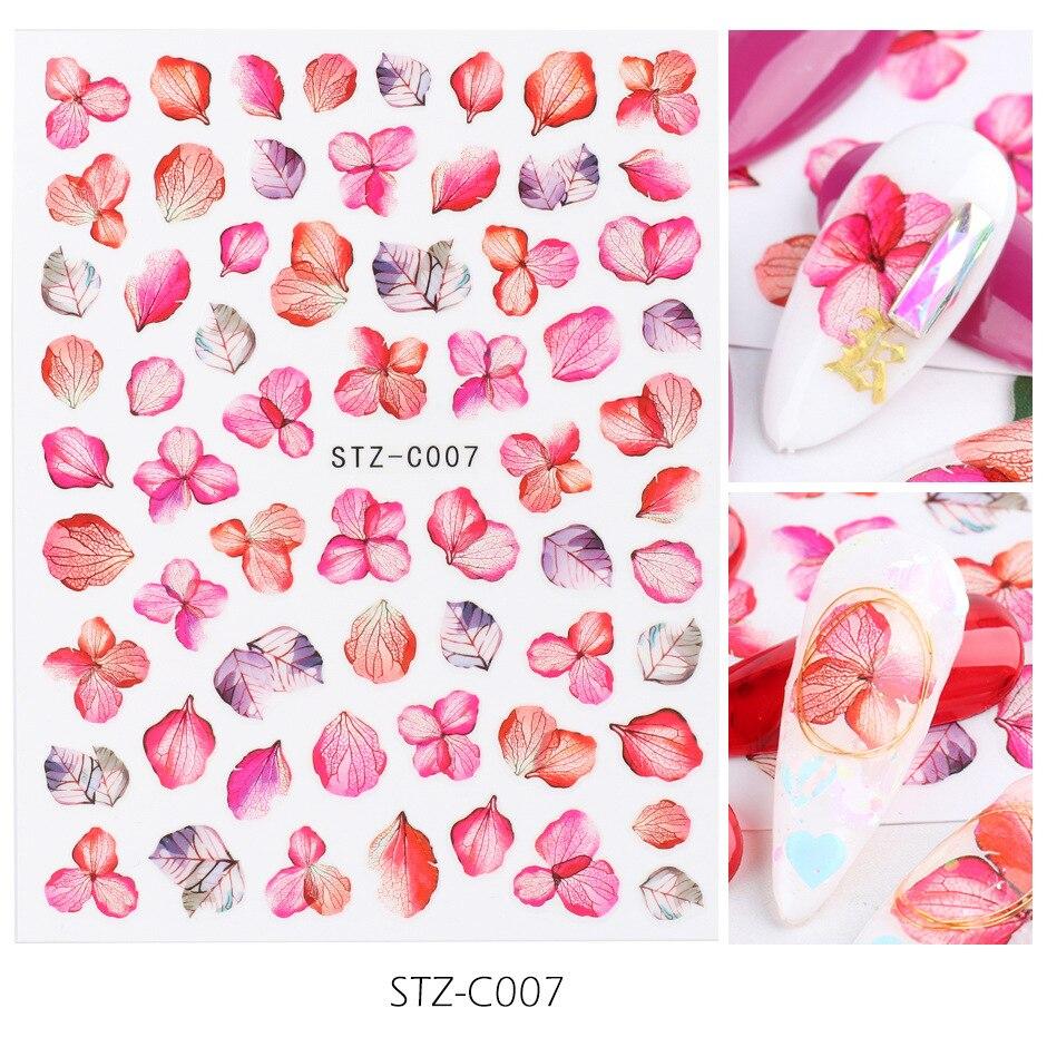 1pc 3D Nail Stickers Spring Summer Natural Flower Leaves Simulation Dried Flower Dragonfly Nail Applique Water Slides Decoration