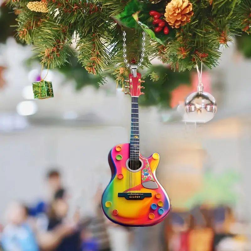 Creative Personalized Mini Christmas Guitar Acrylic Car Hanging Ornament For Decor