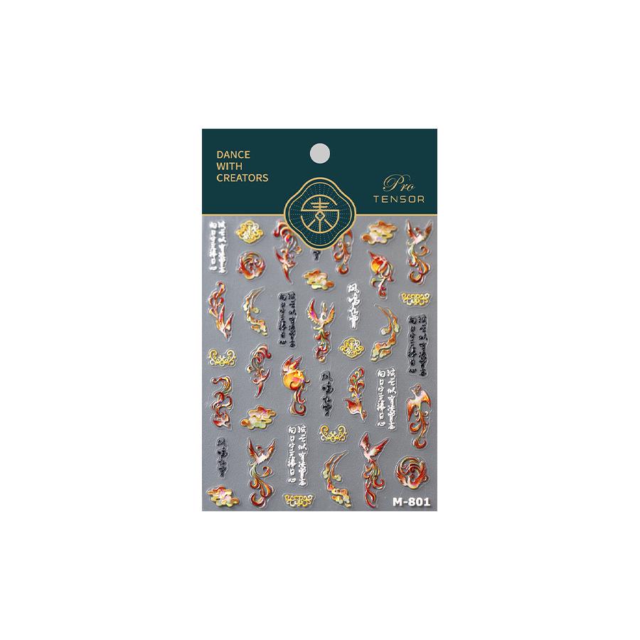 TENSOR M-801 Phoenix Nail Stickers: New Year Ice-Through Glass Style, Hot Stamping Series with Adhesive Back.