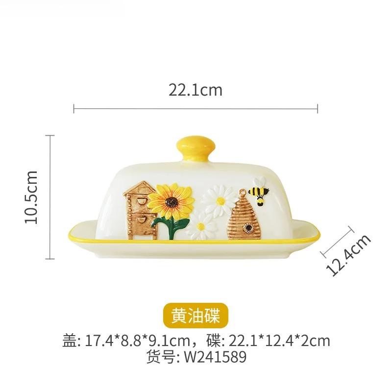 Ceramic Butter Dish Dessert Dish Snack Cake Plate Dishes  Creative Bee Sunflower Butter Plate Home Decoration Ceramic Tableware